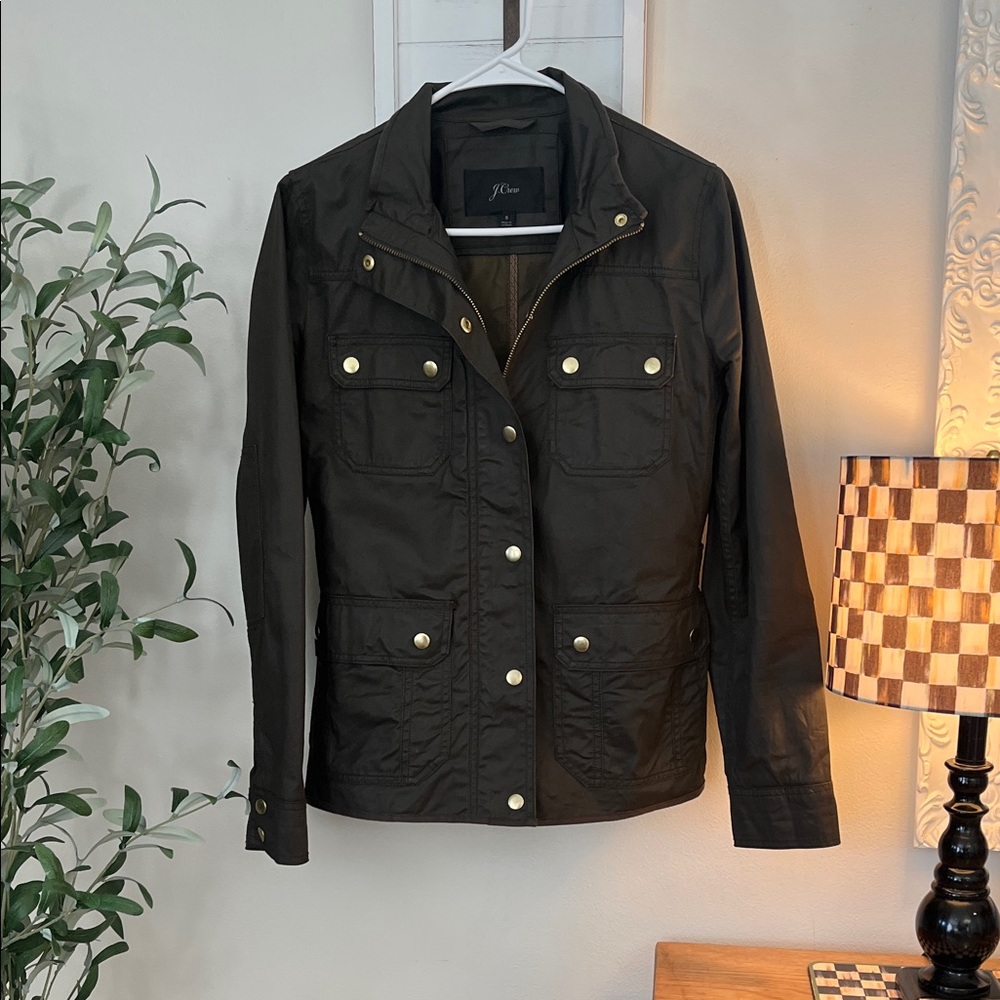 J. Crew Women's Dark Olive Utility Jacket with Gold Accents